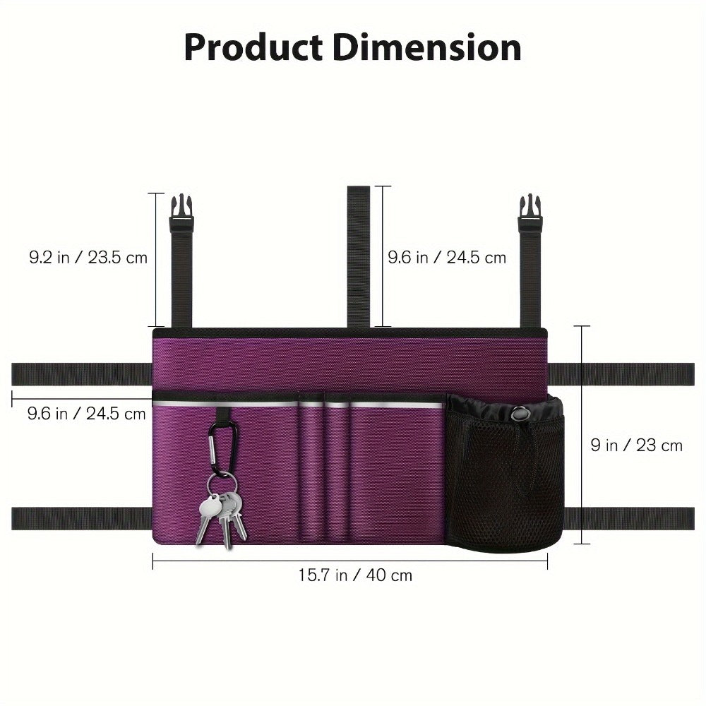 Walker Tote Bag with Cup Holder ¨C Large Capacity Rollator Attachment Bag, 6-Pocket Mobility Aid Accessory Pouch with Reflective Stripe & ID Window, Hands-Free Storage for Elderly & Seniors