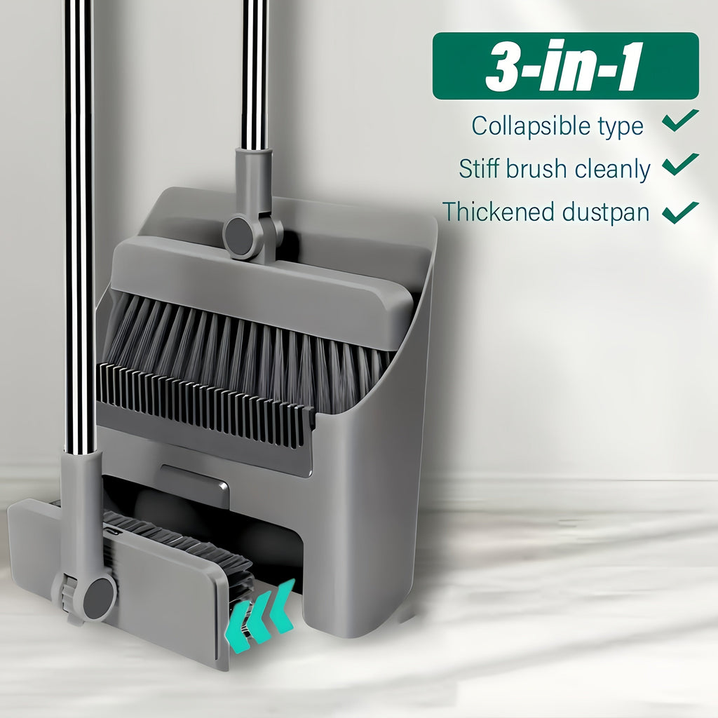 Foldable Broom and Dustpan Set with Long Handle 2-in-1 3-in-1 4-in-1 Floor Brush Combo for Home Office Dorm Room Indoor Outdoor Cleaning