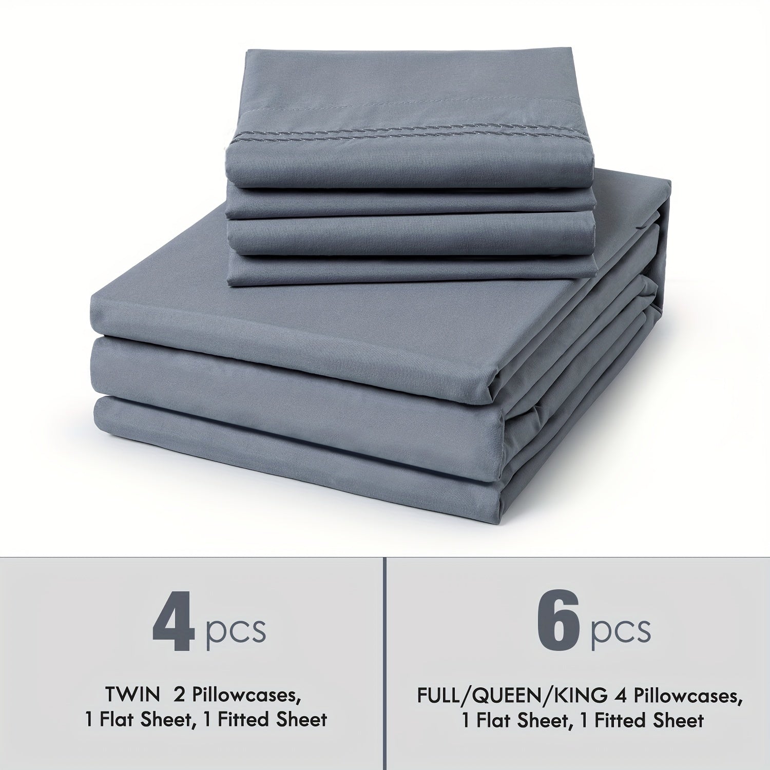 Bed Sheet Set Deep Pocket Soft Microfiber - Fitted Sheet Flat Sheet & Pillowcases Twin Full Queen King - Cooling Breathable Fade Resistant Sheets for Daily Use Dorms Guest Rooms