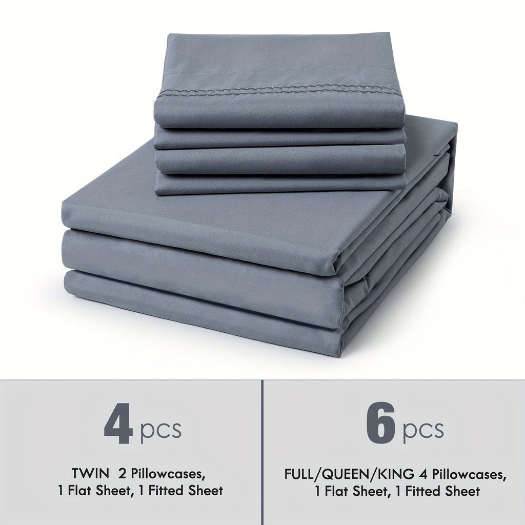 Bed Sheet Set Deep Pocket Soft Microfiber - Fitted Sheet Flat Sheet & Pillowcases Twin Full Queen King - Cooling Breathable Fade Resistant Sheets for Daily Use Dorms Guest Rooms