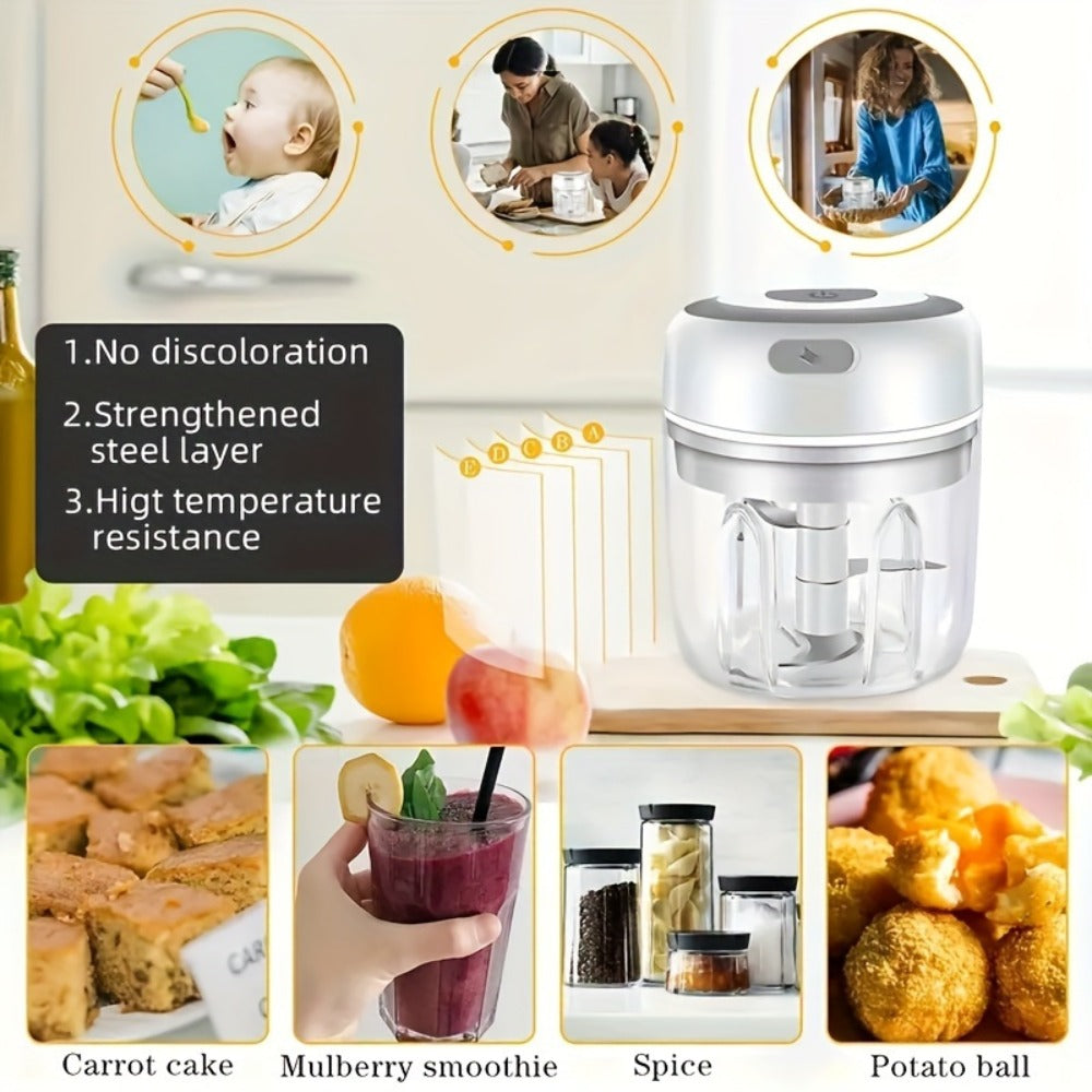 USB Electric Mini Food Chopper & Garlic Crusher, Portable 8.45oz Electric Vegetable Chopper with Meat Grinder Attachment, Rechargeable Kitchen Food Processor for Camping, Picnic & Home Use