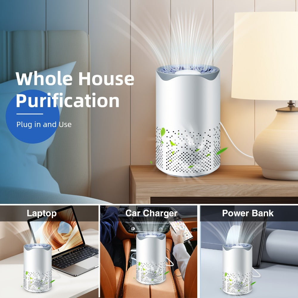 HEPA Air Purifier for Bedroom with Silent Sleep Mode | USB Plug-In Compact Air Cleaner, Removes Smoke, Allergens & Pet Odors, Scented Sponge Aromatherapy | Includes 1 Replacement Filter