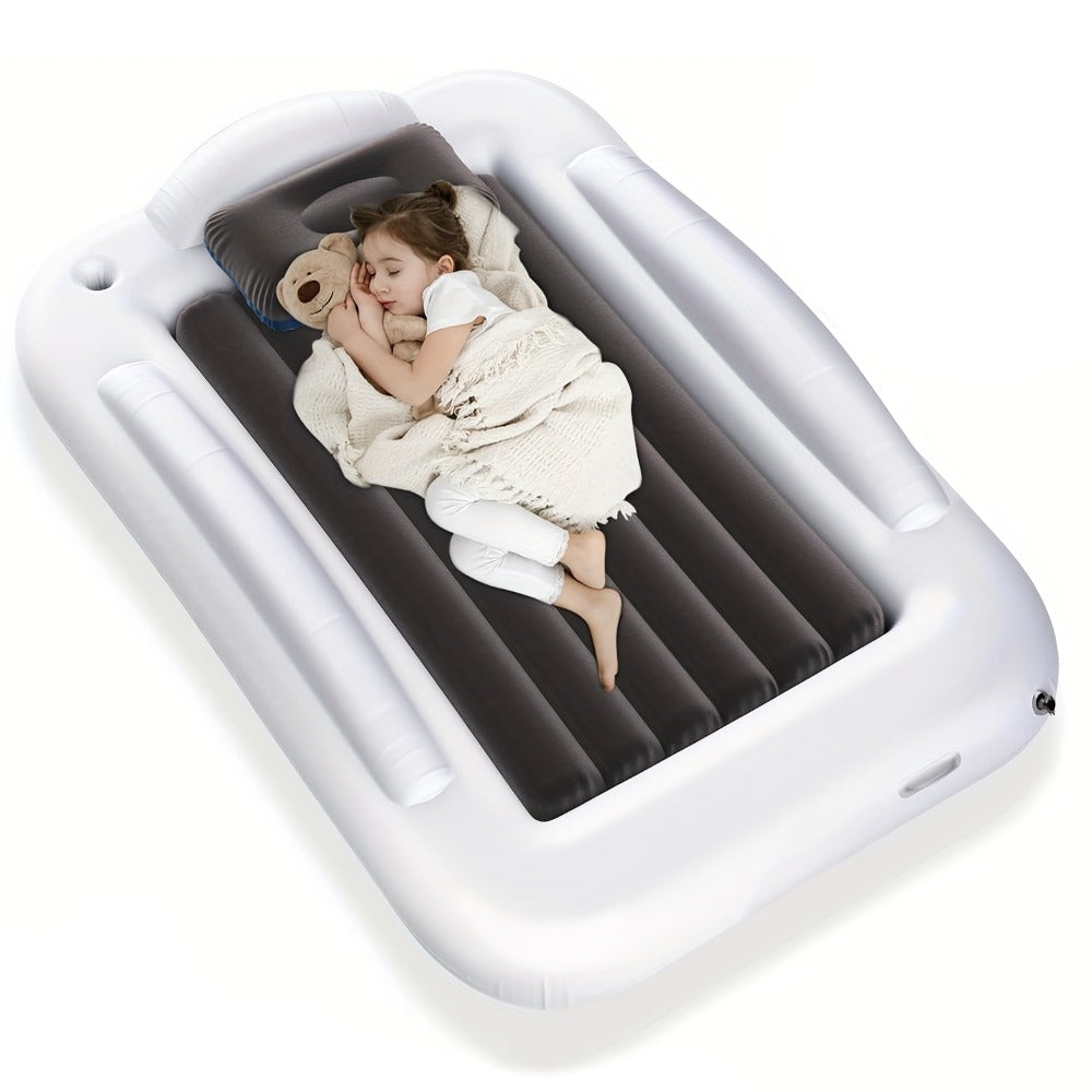 Kids Inflatable Travel Bed ¨C Portable Children Air Mattress with Fast Inflation, Separate Mattress Design, for Home Camping Vacation Grandma's, Ages 3-10, Blue Grey