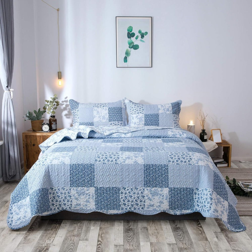 Floral Quilt Set Lightweight Bedspread Coverlet 2 or 3-Piece, All Season Hypoallergenic Breathable Paisley Patchwork Print Quilt for Bedroom Guest Room Dorm RV Cabin, Twin Queen King, Shabby Chic