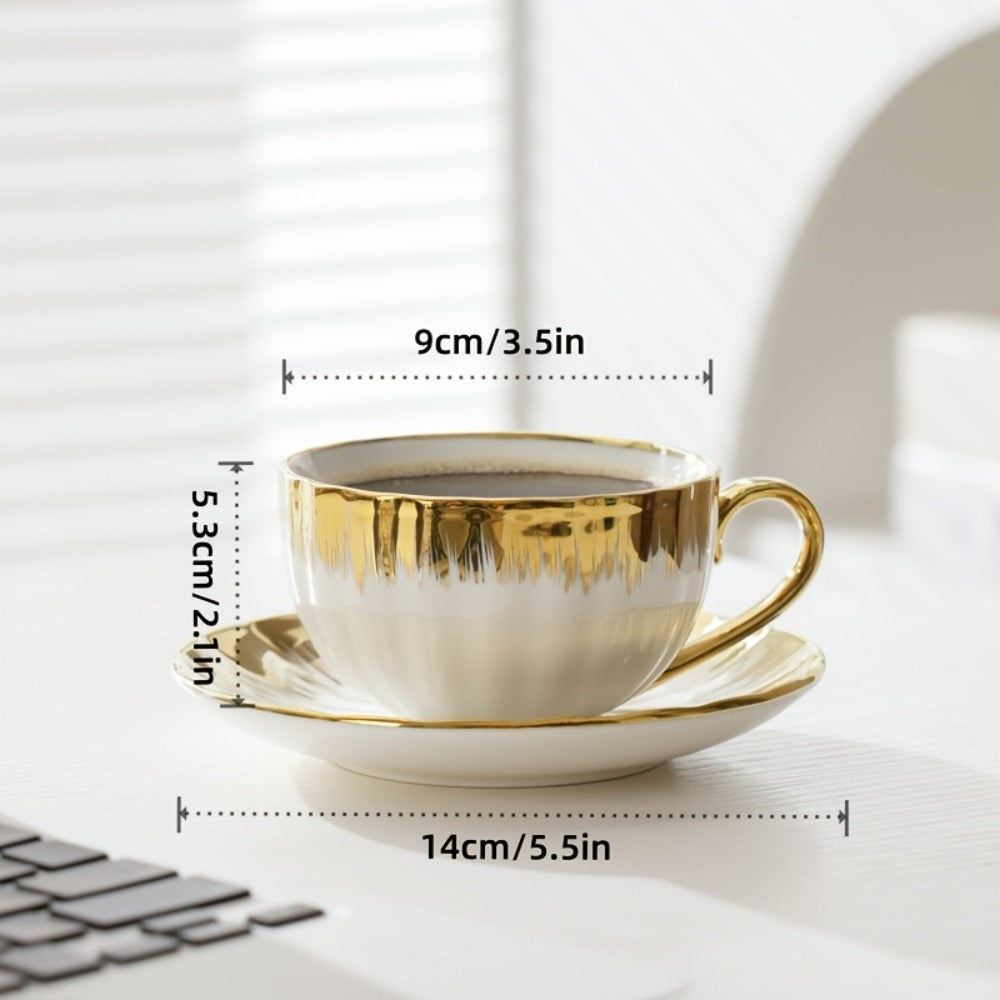 European Ceramic Coffee Cup and Saucer Set of 6 ¨C Light Luxury 8.45oz Porcelain Tea Cups with Plates | Elegant Floral Dinnerware for Wedding Mother's Day Holiday Gift