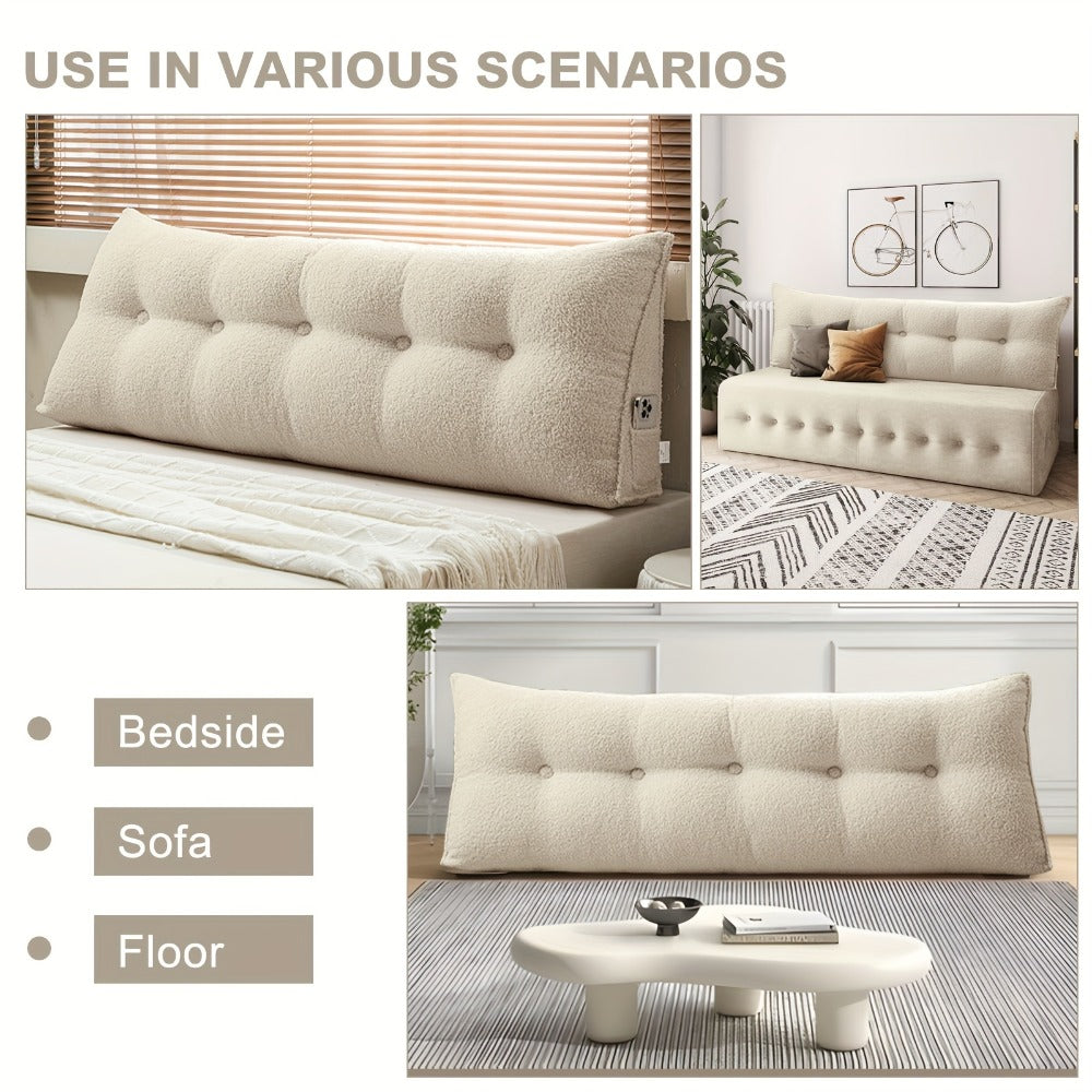 Bed Wedge Pillow Headboard Pillow with Side Pockets Removable Washable Cover Teddy Velvet Reading Pillow Twin Queen King