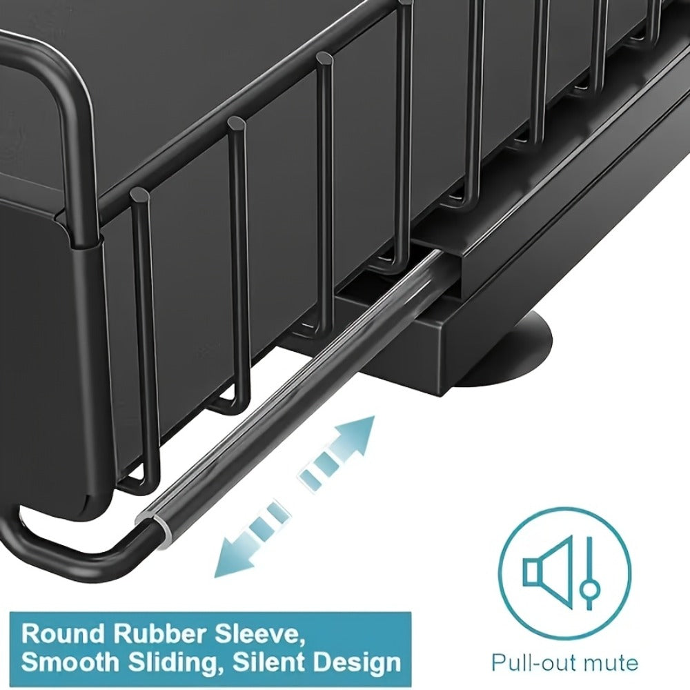 Under Sink Organizer 2-Tier Sliding Pull-Out Metal Rack Cabinet Storage for Kitchen Bathroom Refrigerator Adjustable Shelf Organizer in Black White Gray