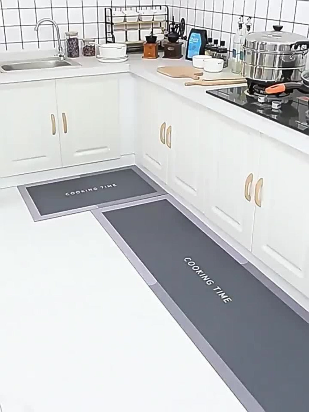 Kitchen Mat Non-Slip Absorbent Runner Rug Nordic Floral Pattern Anti-Fatigue Floor Mat with Rubber Backing for Kitchen Bathroom Hallway Laundry Room Beige Brown Washable