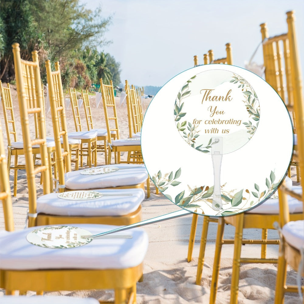 Wedding Hand Fans 100pcs Bulk Plastic Handheld Fans with Handle Greenery Leaf Design Cooling Fans for Ceremony Bridal Shower Party Guests Outdoor Hot Weather Events