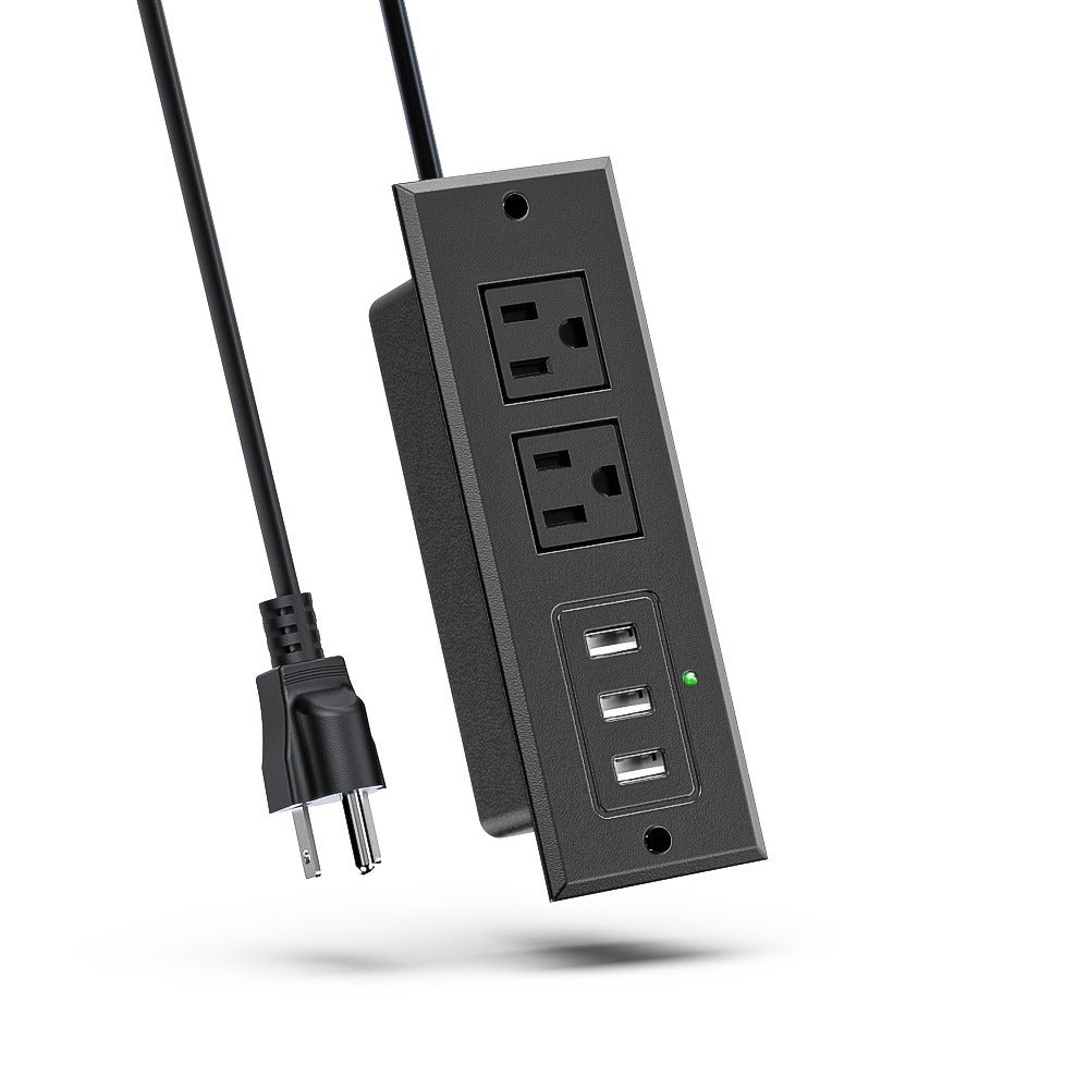 Recessed Power Strip Flush Mount Desk Outlet - 2 AC Outlets & 3 USB-A Ports, Desktop Charging Station with LED Indicator Light & 4.92FT Cord for Side Table, Sofa Table, Nightstand & Home Office