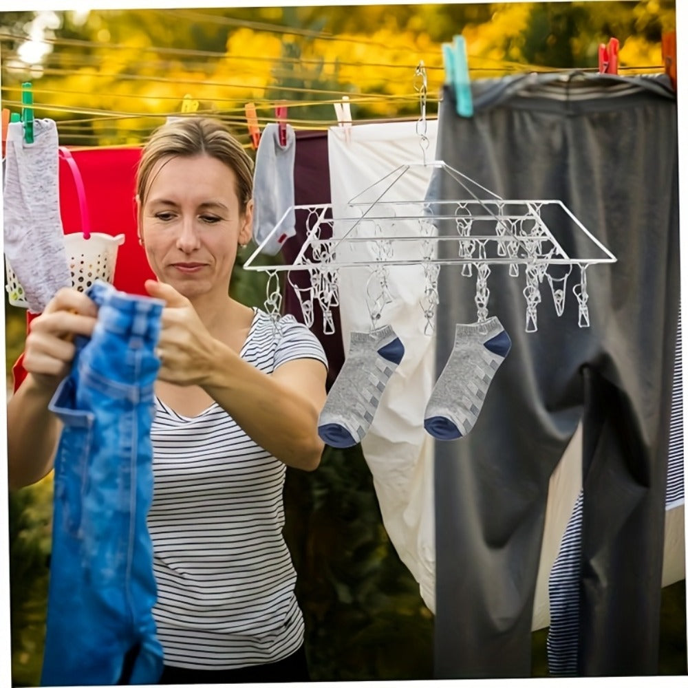 Clothes Drying Rack with Clips Stainless Steel Laundry Hanger Windproof Skidproof Multi-Clip Sock Underwear Dryer for Home Bedroom Balcony ¨C 30/40/50 Clips