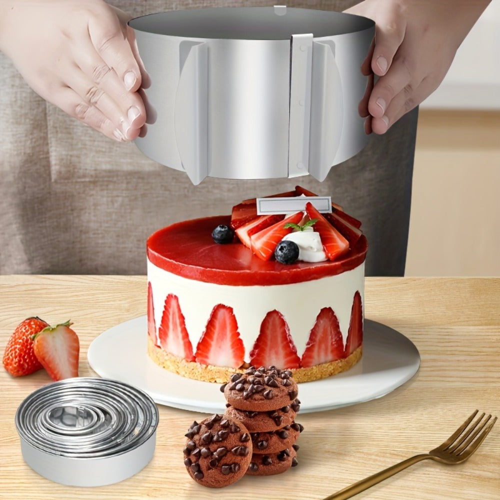 Adjustable Stainless Steel Cake Ring Mold 2-Pack, Retractable Round Mousse Cake Ring 6.3¡± to 11.8¡± Diameter, Heavy Duty Baking Ring for Mousse Cheesecake Layer Cake, Cake Decorating Tool