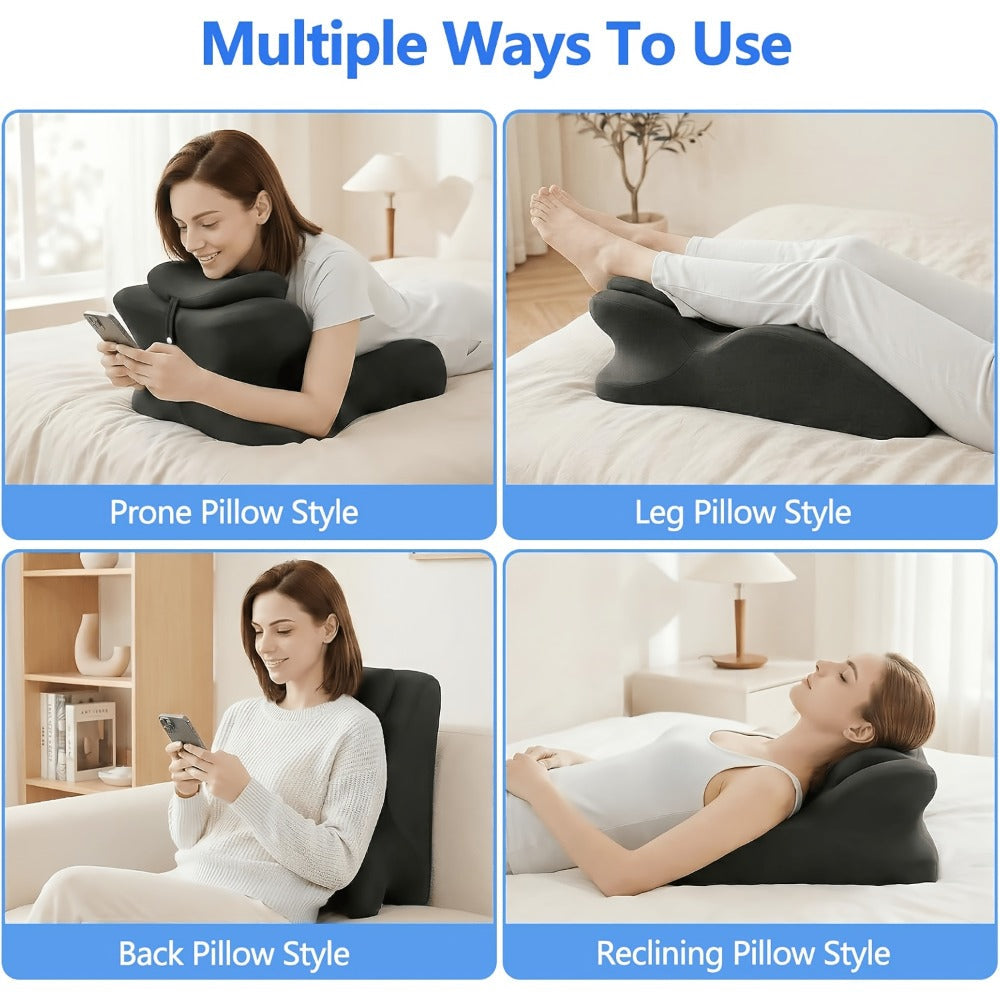 Wedge Pillow for Stomach Sleepers - Ergonomic Memory Foam Support for Cervical, Lumbar & Leg Elevation, Breathable Washable Cover, Multi-Use for Sleep, Reading & Office, 3 Colors