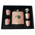 Flask Set for Women 6oz Leather Wrapped Stainless Steel Hip Flask Gift Set with 4 Cups and Funnel Pink Orange Blue Holiday Christmas Valentine Gift for Girlfriend Mom
