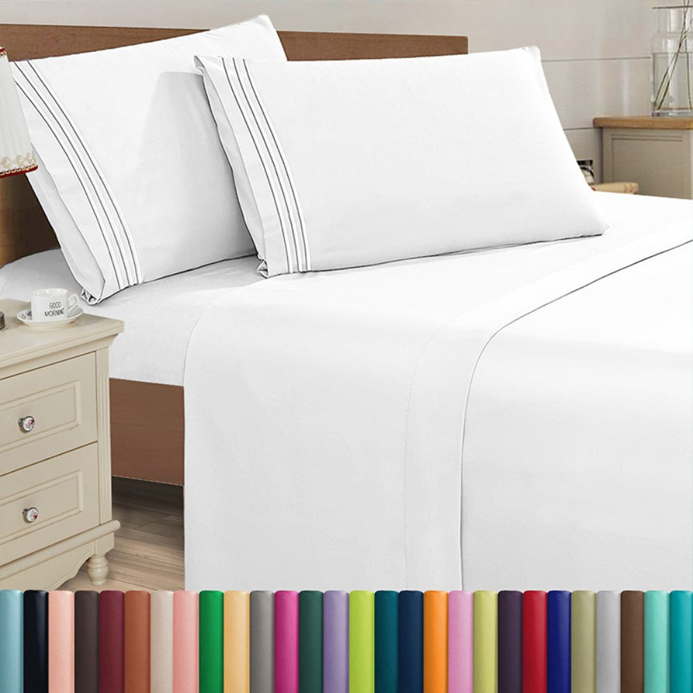 Microfiber Bed Sheet Set 4-Piece Deep Pocket Cooling Sheets Twin Full Queen King Cal King Split King ¨C Soft Wrinkle Fade Resistant Hotel Quality Bedding