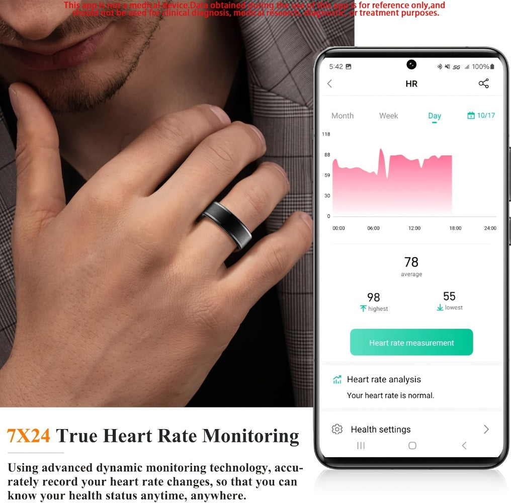 Smart Ring Fitness & Health Tracker for Men & Women ¨C Heart Rate, Sleep, Steps, Calories, Body Temp & HRV Monitoring, IP68 Waterproof, iOS & Android Compatible