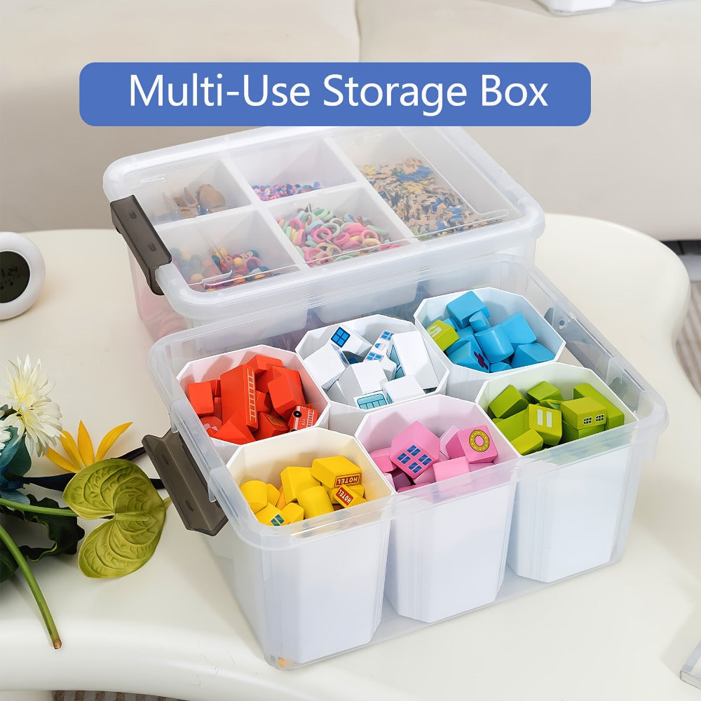 Clear Plastic Storage Boxes with Removable Tray, 2pcs Stackable Transparent Storage Containers, Multipurpose Organizer for Office Stationery, Sewing, Bathroom & Kitchen Organization