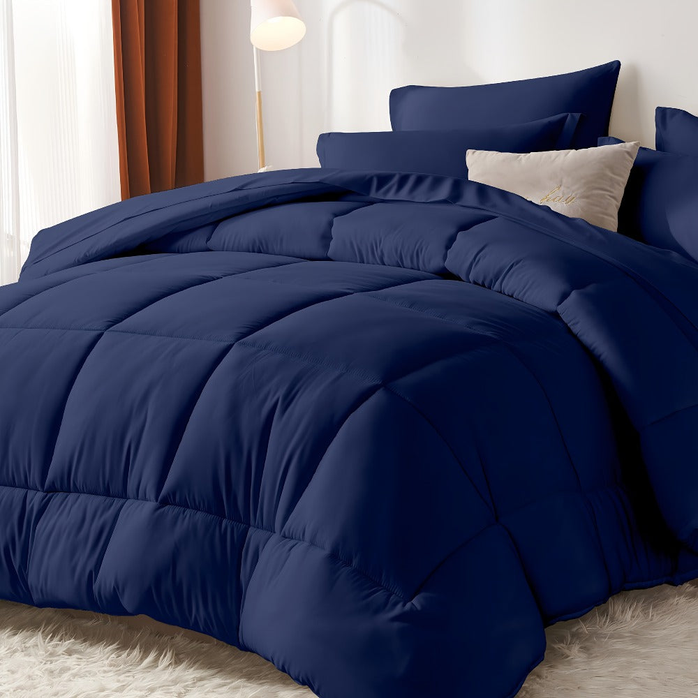 Comforter Set Soft Breathable Microfiber Bed in a Bag with Fitted Sheet Flat Sheet Pillowcases & Shams ¨C All Season Fluffy Checkered Bedding Set Twin Full Queen King