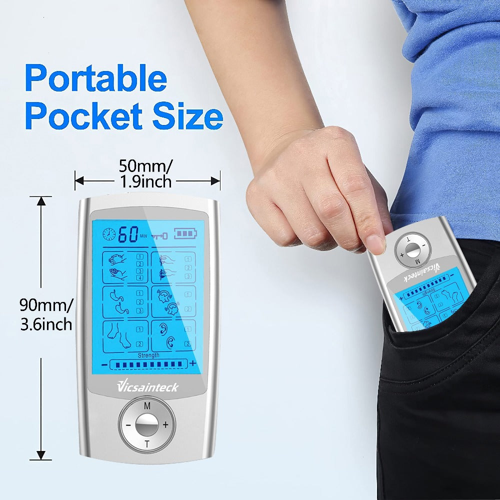 Portable TENS EMS Unit Muscle Massager ¨C 16 Modes 20 Intensity Levels, 4 Electrodes for Back, Shoulder, Leg & Foot Pain Relief, Rechargeable Physical Therapy Device for Men & Women