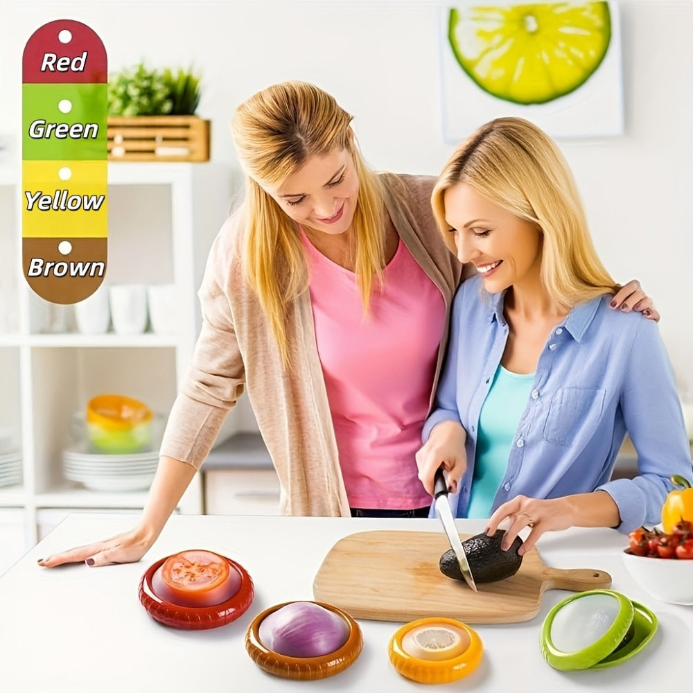 Silicone Food Storage Container Set ¨C Reusable Produce Saver for Avocado, Onion, Tomato, Lemon, Garlic & Potato ¨C Fridge-Safe Vegetable & Fruit Preservation Boxes, Reduce Food Waste