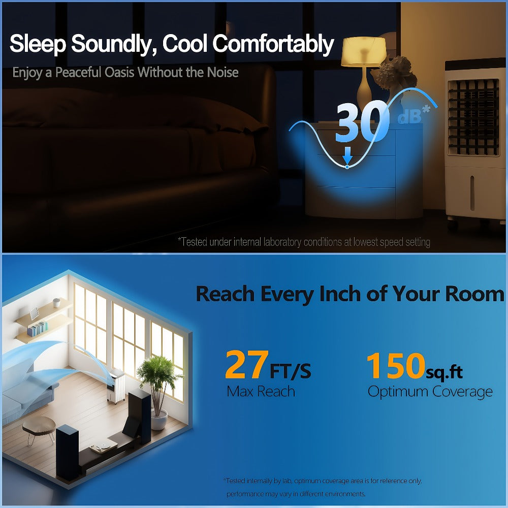 Portable Air Conditioner Evaporative Air Cooler with Remote, 40Hrs Cooling, 2.6 Gal Tank, 3 Speeds, Windowless AC Unit for Room, Personal Space Cooler Fast Cooling