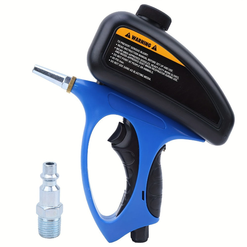 Sandblaster Gun for Air Compressor Pneumatic Abrasive Blasting ¨C 90 PSI Max, 500ml Tank, Small Nozzle, for Metal Rust Removal, Glass Etching, Polishing & Auto Repair ¨C Blue, Red & Yellow