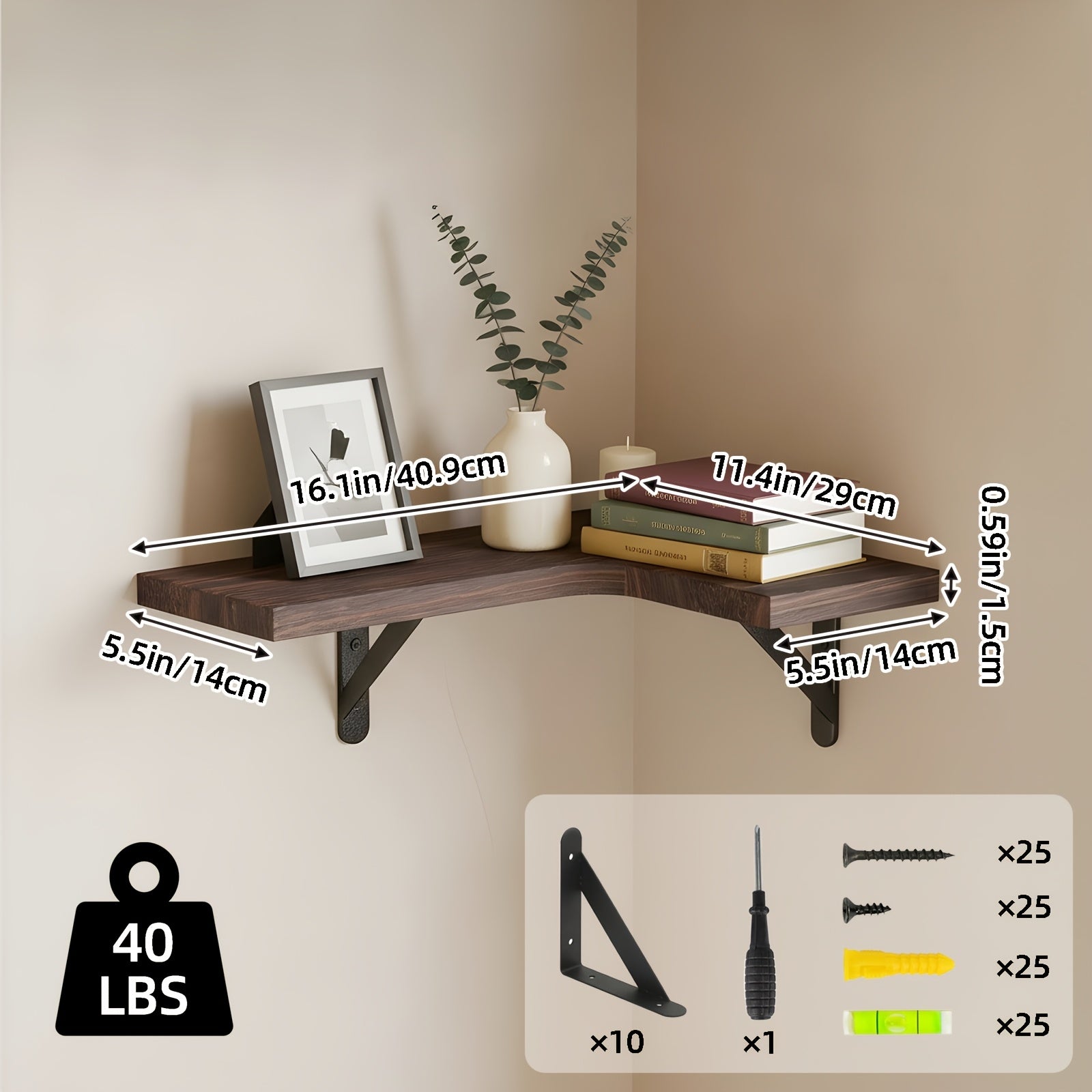 Corner Floating Shelves Wall Mounted Set ¨C Multi-Color Rustic Corner Shelf for Bedroom, Bathroom, Kitchen & Living Room