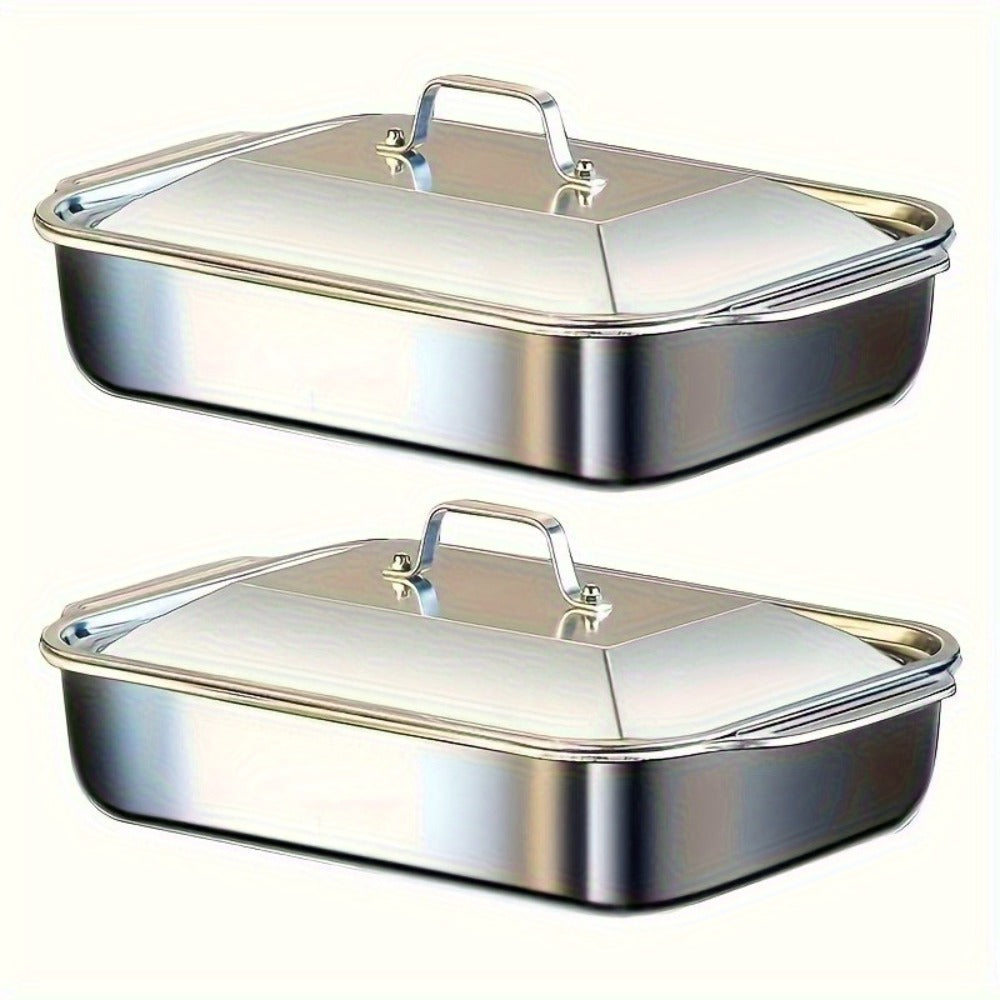 Stainless Steel Baking Trays with Lids ¨C Large Capacity Sheet Pan Set for BBQ, Bread, Desserts, Seafood & Buffets | Family Gatherings, Outdoor Camping, Portable Food Trays