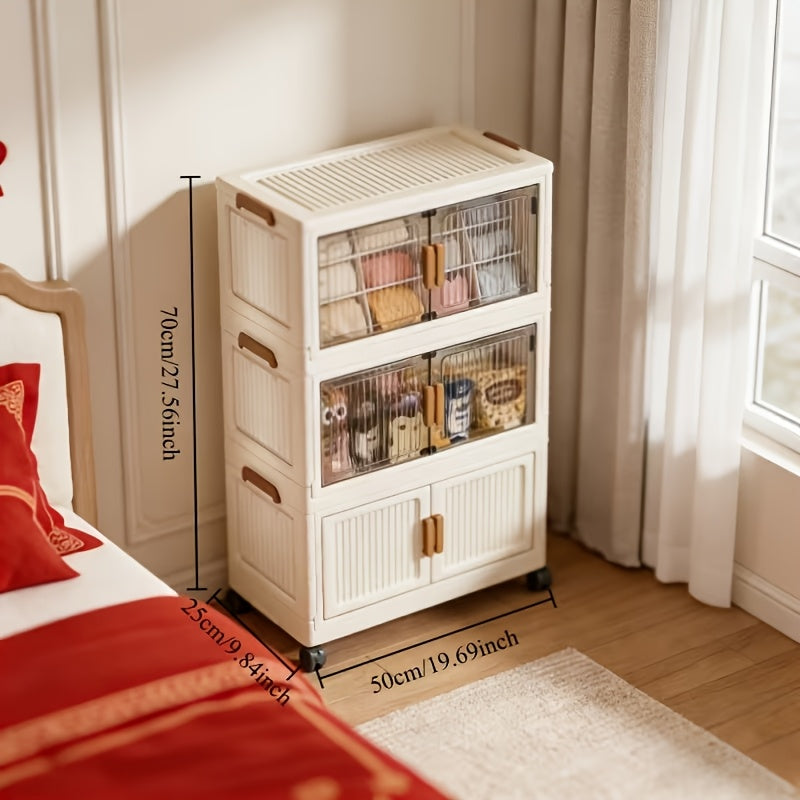Foldable Stackable Plastic Storage Box with Lid and Wheels 19in Large Folding Locker Container 1 3 or 5 Layer for Wardrobe Bathroom Home Office Dormitory Organization