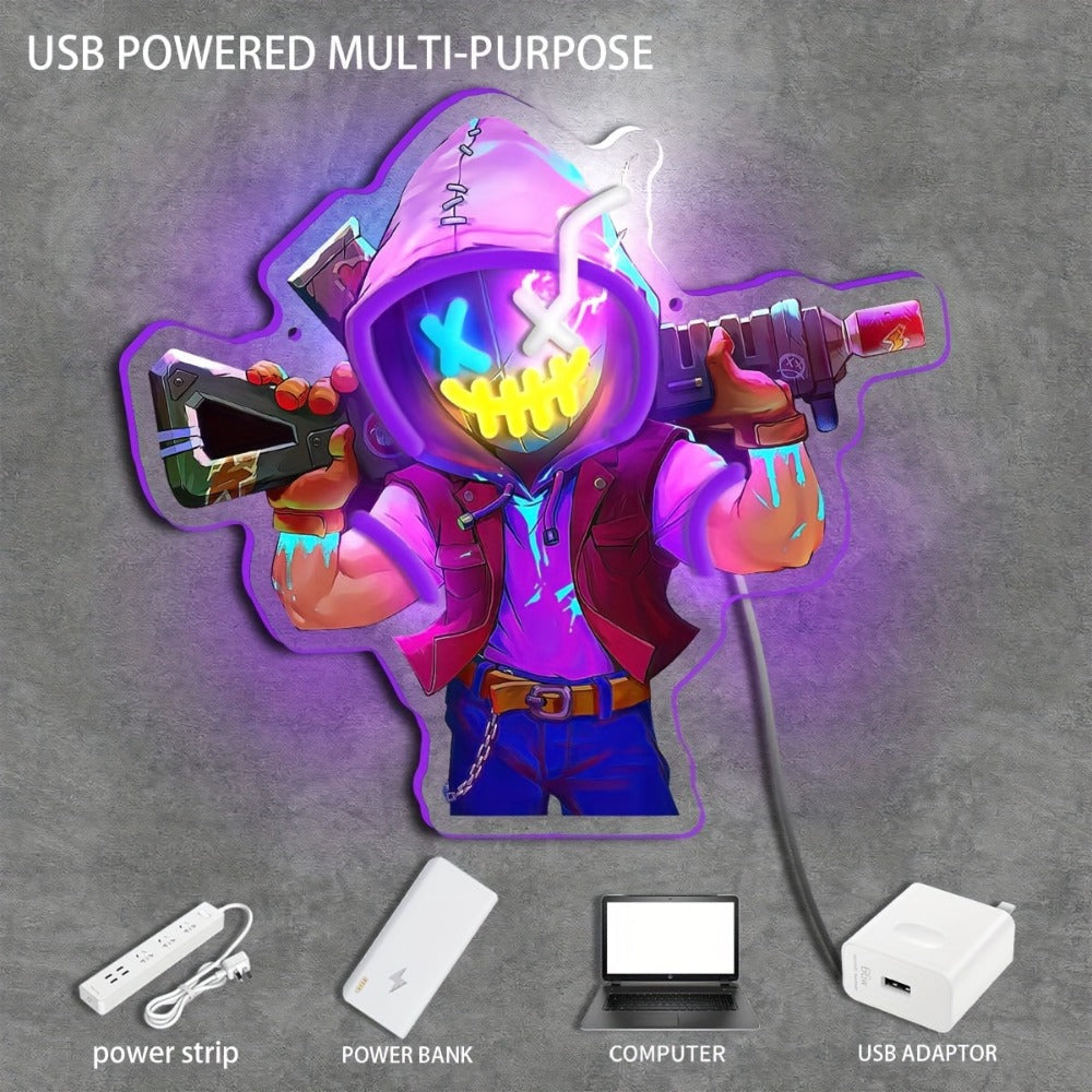 Neon Marksman LED Wall Art - UV Printed USB Powered Sniper Shooter Neon Sign for Game Room, Bar, Man Cave & Bedroom Wall Decor (Colorful / Yellow Sharpshooter)