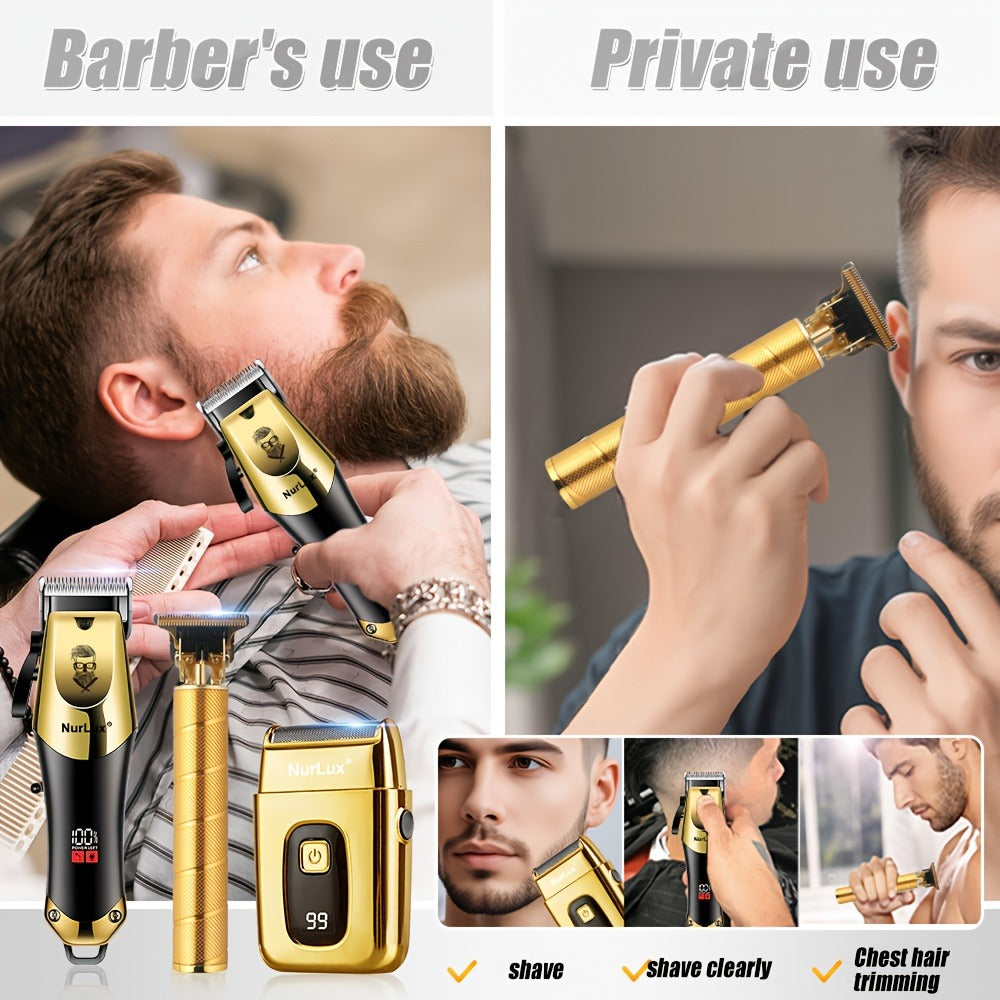 Men's Professional Hair Clipper and Trimmer Set Wireless USB Rechargeable Hair Cutting Kit for Hair and Beard Precise Grooming Gift for Dad Boyfriend Father's Day