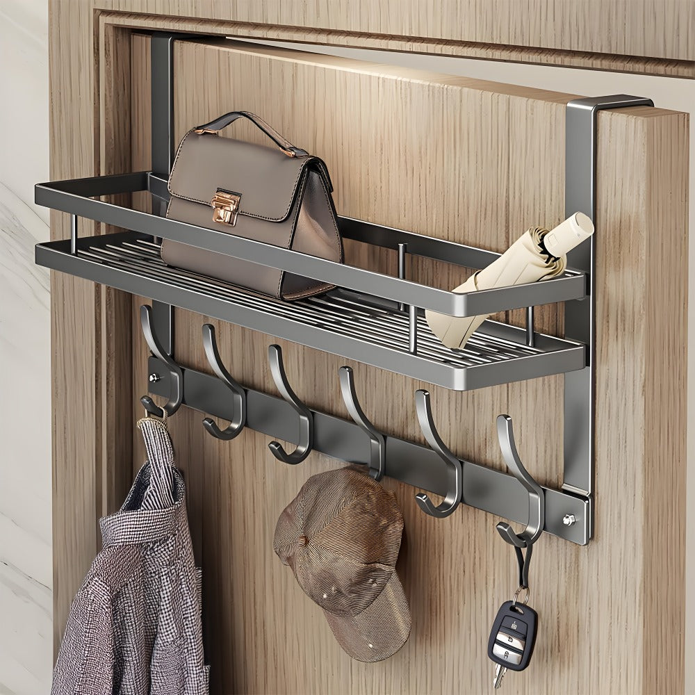Over Door Hook Rack Metal | No Drill Behind Door Organizer with 5 6 8 Hooks for Clothes Bags Keys Towels ¨C Space-Saving Wall Mount Storage for Bedroom Bathroom Entryway Closet