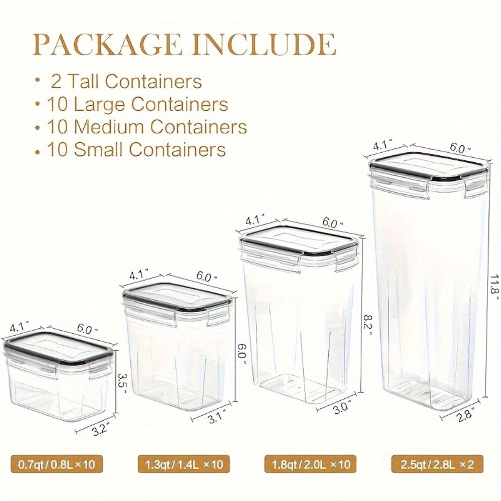 Airtight Food Storage Containers 64 Piece Set - BPA-Free Plastic Canisters with Lids for Pantry Kitchen Organization, Dishwasher Safe, Perfect for Storing Flour Sugar Cereal Dry Goods and Snacks, Includes Reusable Labels and Marker, 32 Boxes and 32 Lids