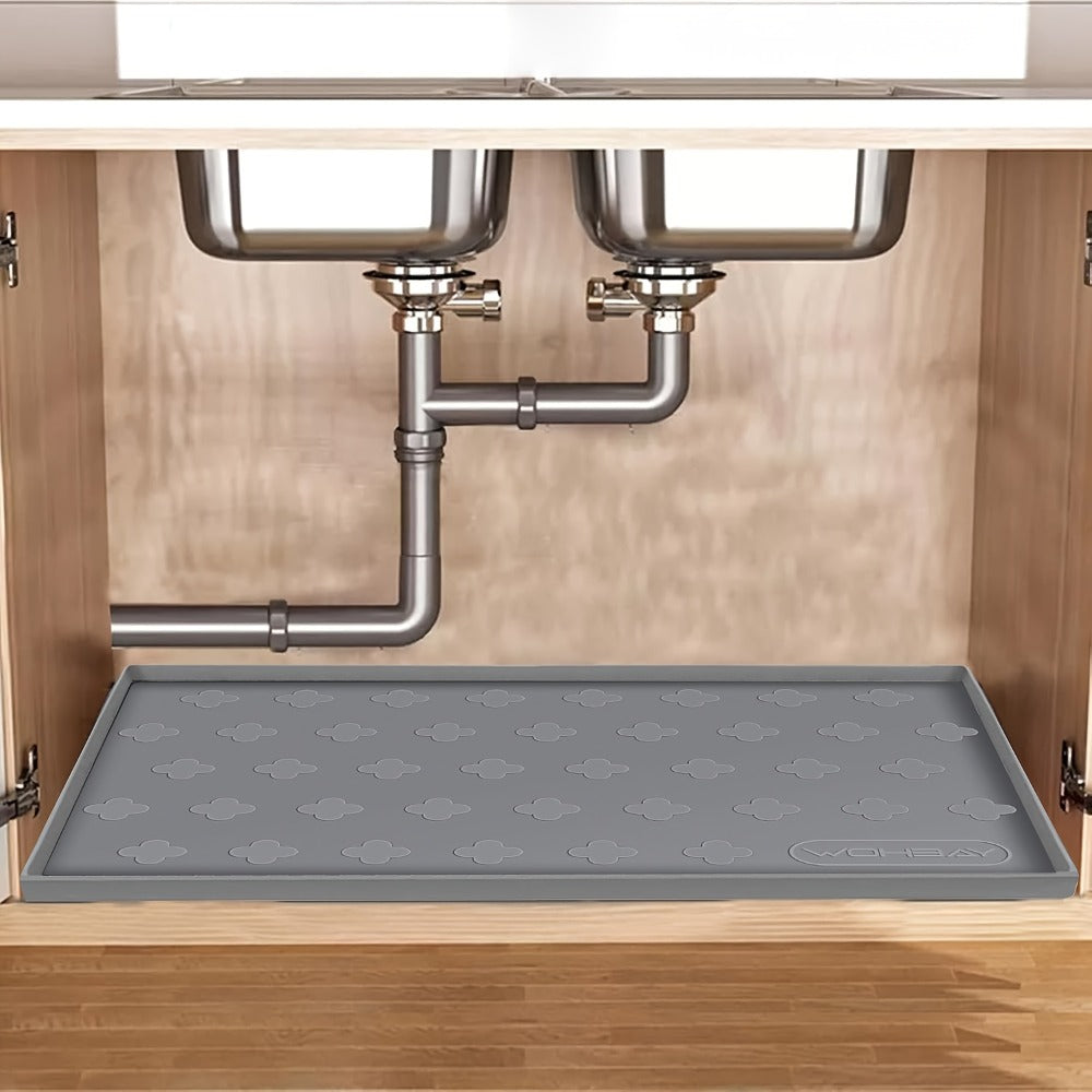 Silicone Under Sink Mat 34¡± x 22¡± Food Grade Waterproof Cabinet Liner, Honeycomb Pattern Drip Tray for Kitchen Bathroom Cabinet Organizer, Holds 2+ Gallons, Easy Clean Non-Toxic Boot Tray