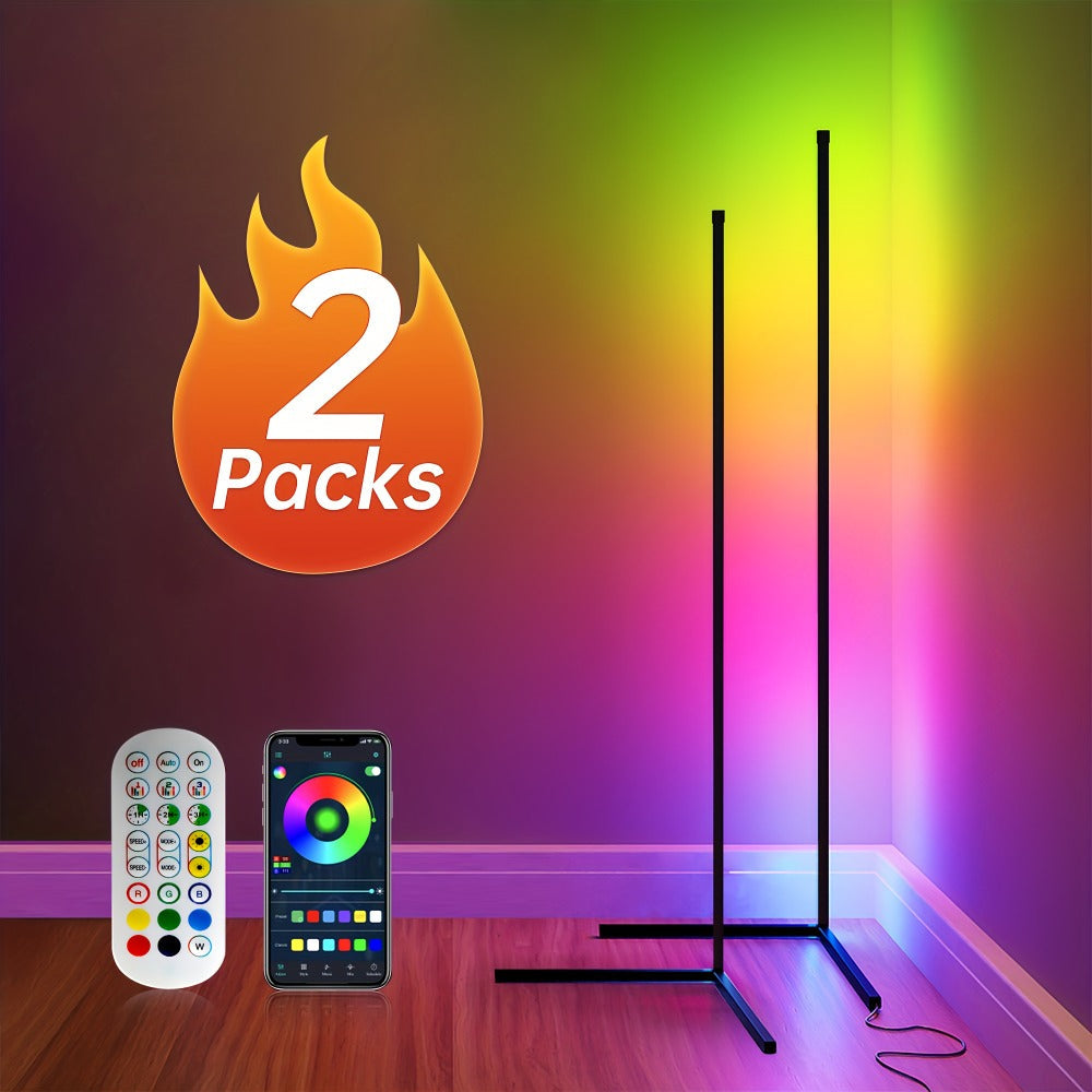 RGB Corner Floor Lamp 16 Million Color Changing LED Smart Light - 56 Inch Adjustable Height, APP & Remote Control, Music Sync, USB Powered Modern Standing Lamp for Game Room Living Room Bedroom Party Decor