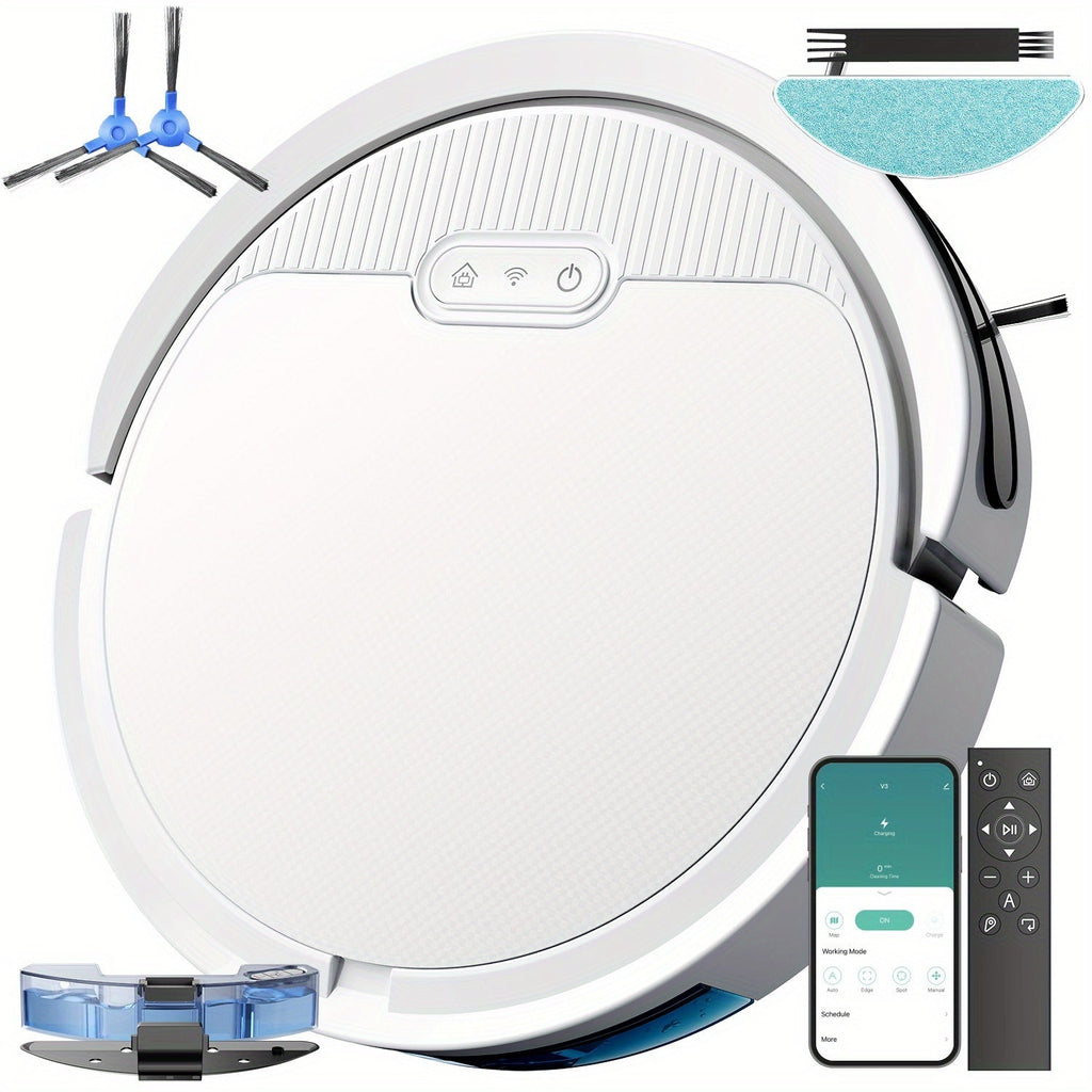Robot Vacuum Cleaner Mop Combo 5000Pa Max Suction 2-in-1 with App & Voice Control - Scheduled Cleaning, Auto Recharge, for Pet Hair, Low Pile Carpet & Hard Floors, 12.2 inch Slim Design, Multiple Colors