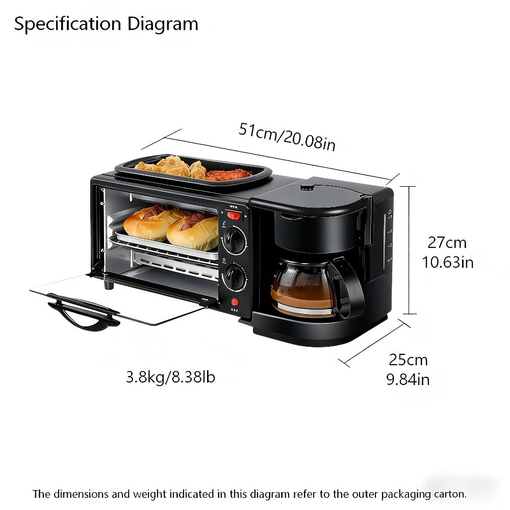 3-in-1 Breakfast Maker Station ¨C Fry Eggs, Toast Bread & Brew Coffee All at Once, Non-Stick Coating, Auto Power-Off Safety Timer, One-Click Operation for Fast Morning Meals