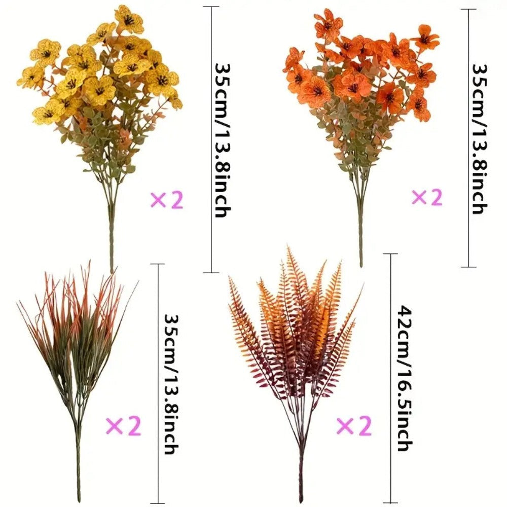 Artificial Autumn Flowers Set of 8 UV Resistant Fake Fall Floral Stems Mix Colors Indoor Outdoor Home Decor Vase Arrangement Fireplace Porch Garden Living Room