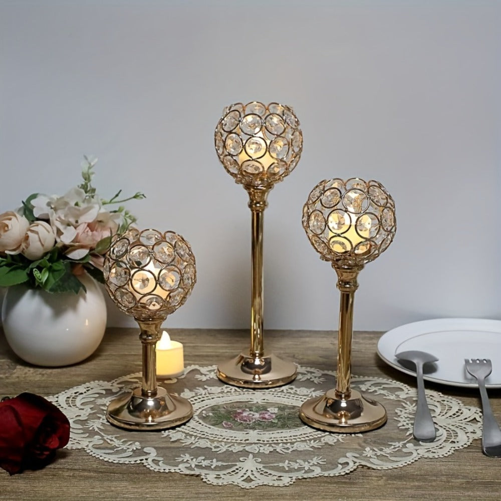 Crystal Candelabra Centerpiece ¨C Gold & Silver Taper Candle Holders for Wedding, Anniversary, Candlelit Dinner, Birthday & Party Table Decor, Home & Hotel Decoration, 3-Pack & 6-Pack (Candles Not Included)