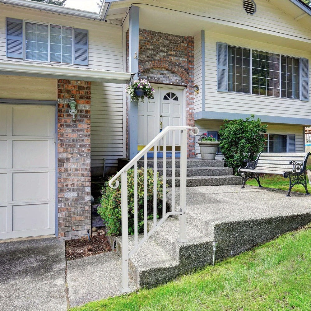 Wrought Iron Stair Handrail for 2-3 Steps - Matte Black & White Powder Coated Iron Picket Railing with Stainless Steel Post Mounts, Indoor Outdoor Home Safety Grab Bar & Accessibility Rail