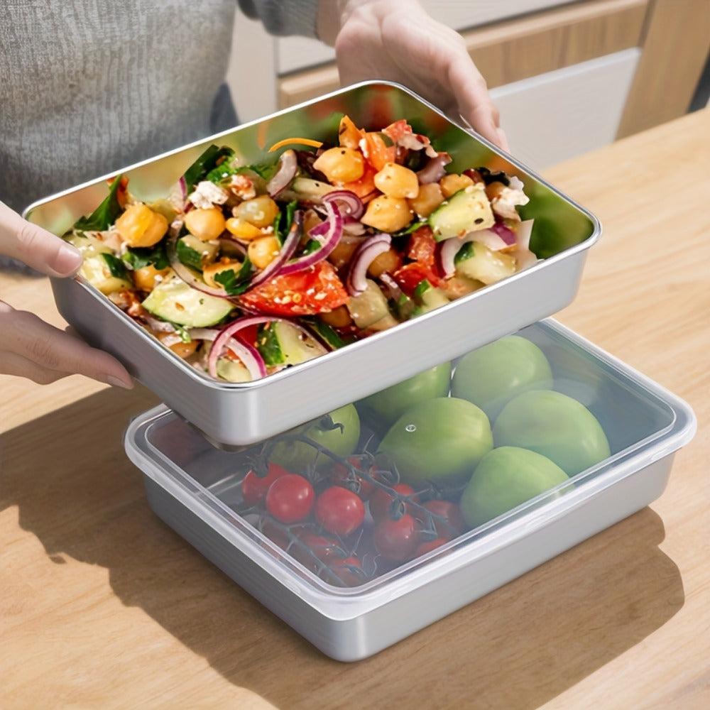 Stainless Steel Food Storage Containers 5 Pack with Lids Reusable Baking Trays for Meal Prep Picnic Refrigerator Organization Kitchen