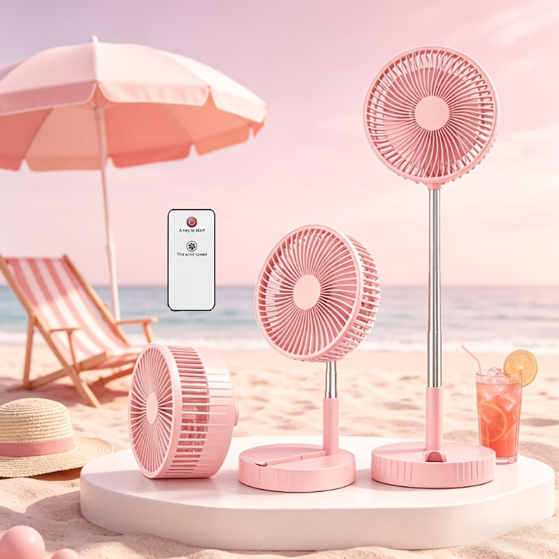 Portable Fan Foldable USB Rechargeable 3600mAh | 4-Speed Remote Control Tower Fan with 7-Color Ambient LED Light Low Noise | Expandable Cordless Fan for Office Bedroom Travel Camping Dorm | Pink White