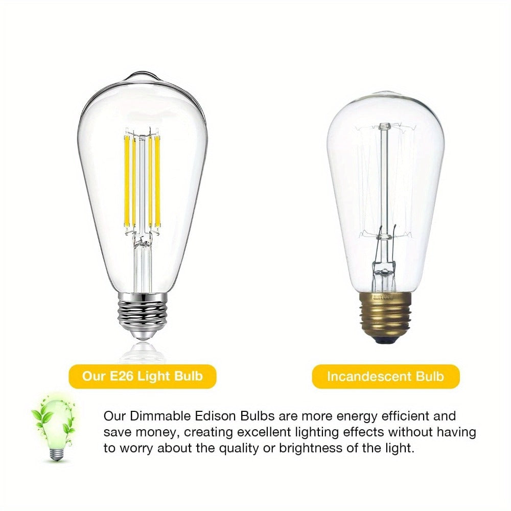 Edison Bulbs LED Vintage, 8W 60W Equivalent Dimmable E26 Base, 800 Lumens 2700K Warm White, 80+ CRI Antique Filament Style LED Edison Light Bulbs for Home Bedroom Office Cottage Living Room, 12 Pack