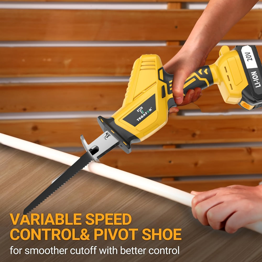 Electric Reciprocating Saw Cordless with LED Light & Safety Lock ¨C Multi-Purpose Cutting Tool with Replaceable Blades, 1 or 2 Battery Options, Carrying Case Included