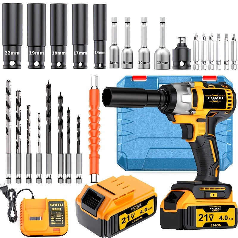 Cordless Impact Wrench Set with Charger Lithium-Ion Portable Electric Wrench Quick Charge for Home Automotive Repair Maintenance DIY Power Tool Kit