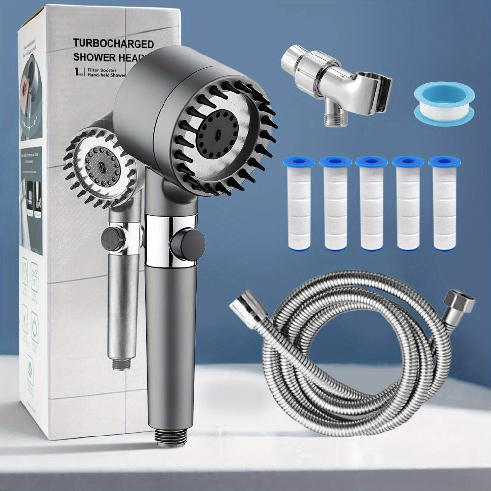 Filtered Handheld Shower Head High Pressure 4 Spray Modes ON/OFF Switch with Hose 5 Filter Elements Pet Shower