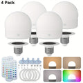 Rechargeable LED Light Bulb E26 3000mAh 400LM with Remote Control ¨C USB Wireless Puck Light, 3 Color Temperatures, 12 RGB Colors, Timer, No Wiring for Lamps Closets Cabinets Indoor Lighting 4 Pack