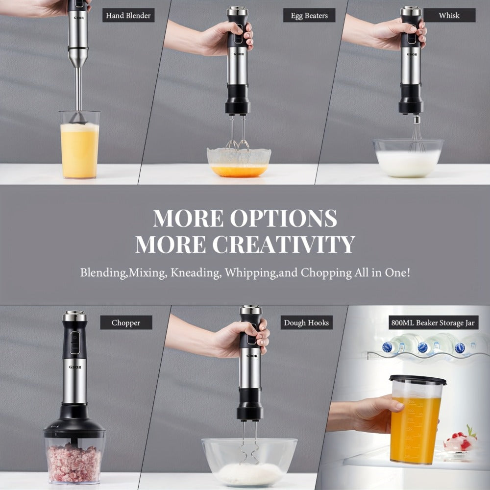 Immersion Blender Handheld 6-in-1 & 7-in-1 1000W 20-Speed Turbo ¨C Titanium Blades BPA-Free with Dough Hooks Egg Beater Whisk Beaker & Chopper | Scratch-Resistant Hand Blender Kitchen Appliance