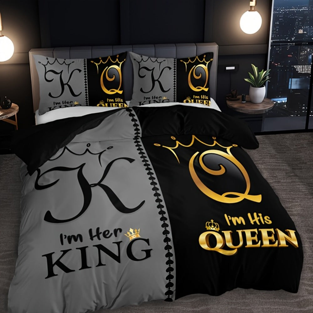 Duvet Cover Set 3pcs Soft Crown Print Bedding with 2 Pillowcases Twin Full Queen King All Seasons