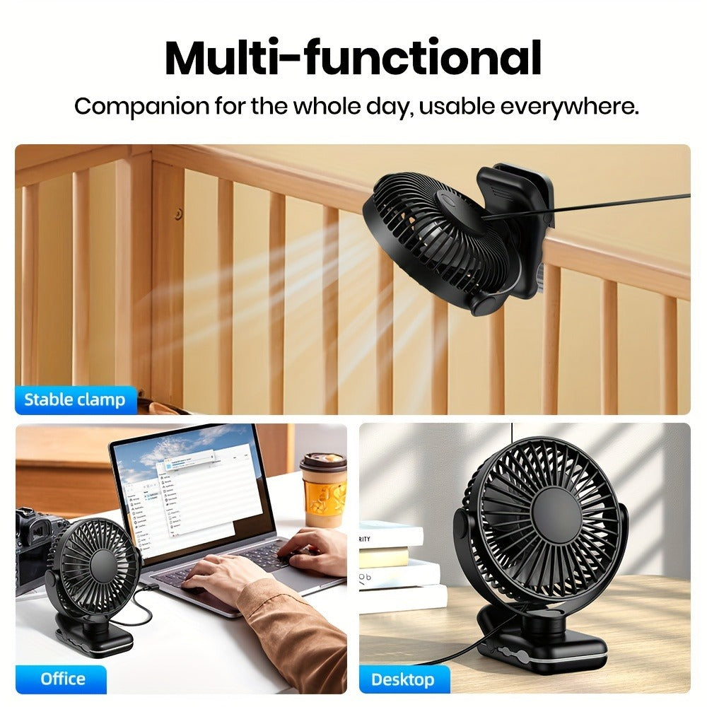 Clip on Fan USB Desk Fan, Brushless Motor Whisper Quiet Portable Mini Fan with Strong Clamp, USB Powered Personal Cooling Fan for Office Bedroom Dorm Stroller, 360¡ã Adjustable, Black Pink